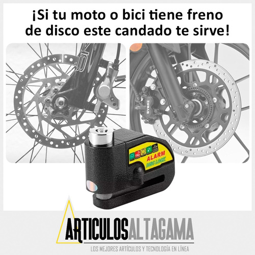 Imagen 8 de 10 de Candado Freno De Disco Con Alarma Para Moto O Bicicleta Inox