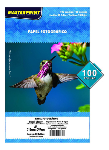 Papel 120g A4 Glossy Fotográfico Branco Masterprint 100 Fls