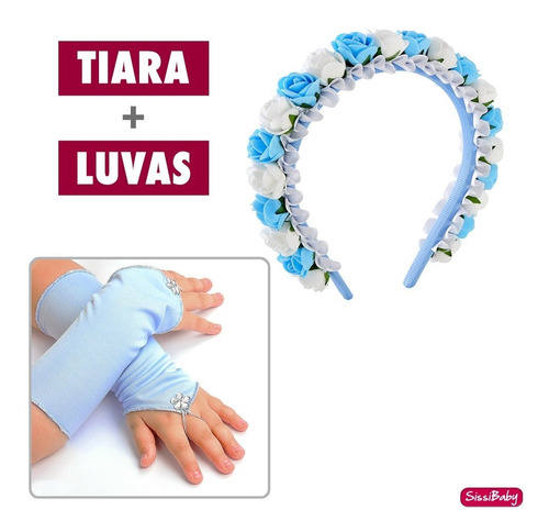 Kit Infantil Tiara Luvas Frozen Cinderela Princesa Daminha