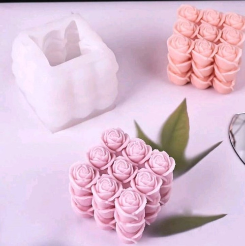 Molde Silicón Con Forma De Cubo Con Flores. Vela, Jabón