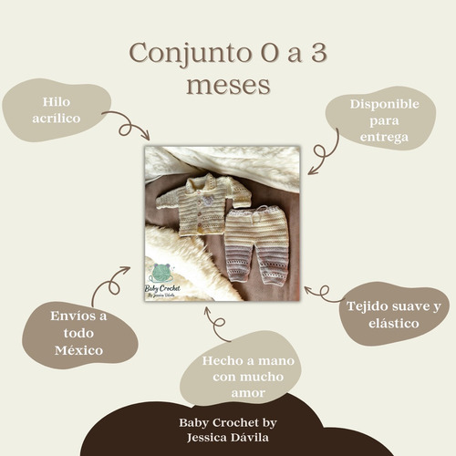Conjunto Para Bebé Tejido A Crochet Beige 0-3 M