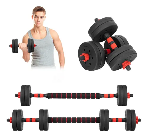 Set De Mancuernas Ajustables Barra Discos Pesas Ejercicio Color R...