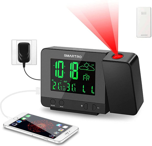 Reloj Despertador Smartro Con Proyector Digital Y Puerto Usb Color Negro