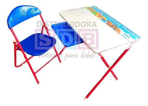 Set Kinder Garden Tablero + Escritorio + Silla Azul Rojo