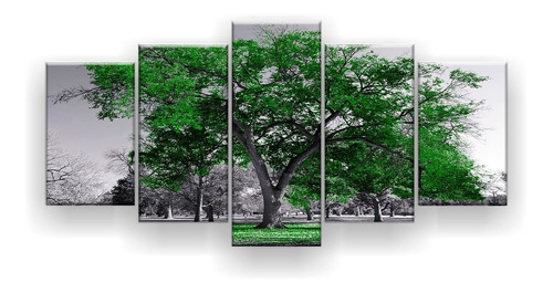 Quadro Decorativo Árvore Grande Várias Cores 110x65 5pc Sala Cor Verde-bandeira Cor Da Armação