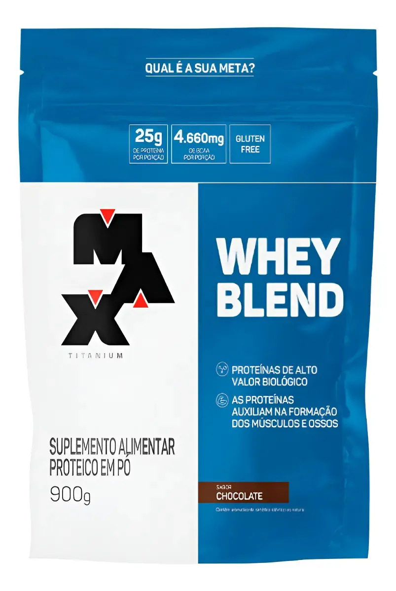 Whey Blend Protein 900g Refil Max Titanium Whey Sabor Morango