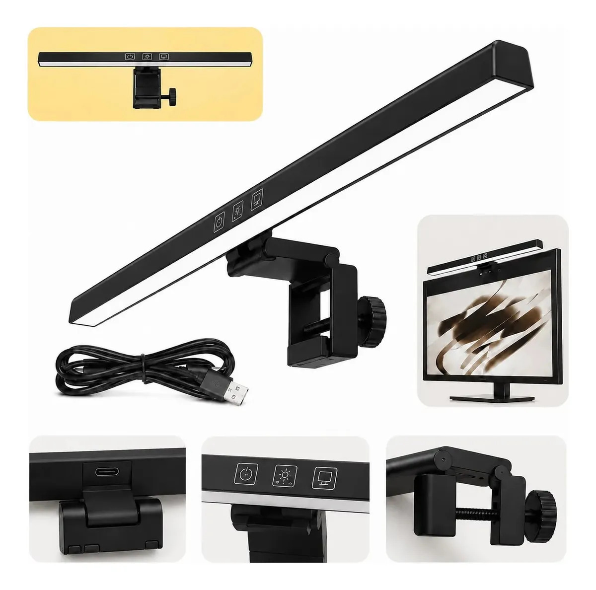 Luminária Light Bar LED para Monitor Com USB Preto Luz Para Computadores Monitor e Notebook Tela Gamer