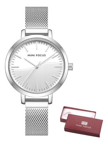 Reloj De Cuarzo Impermeable Mini Focus Con Correa De Malla Color Del Fondo Sliver/white