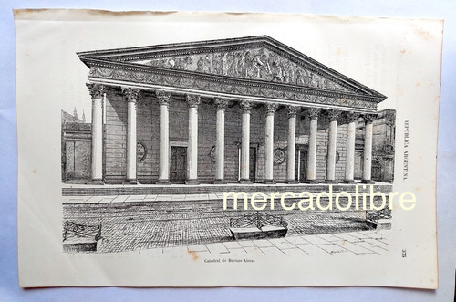 Grabado 1884 Catedral De Buenos Aires Original Antiguo