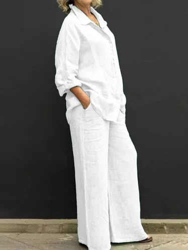 Conjuntos De Pantalon Y Blusa En Lino Color Blanco Para Dama