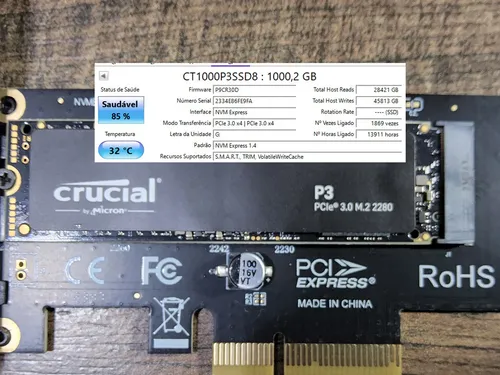 Ssd Crucial P3 1tb Nvme M.2 Ct1000p3ssd8 Mas Adaptador Pcie