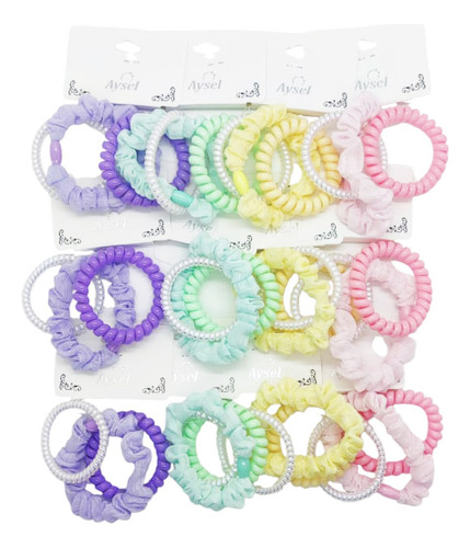 12 Set Donas Ligas Elasticas Cabello Satinadas Scrunchies