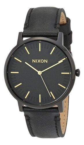 Nixon Porter Leather A10581031-00. Reloj Negro Y Dorado Para