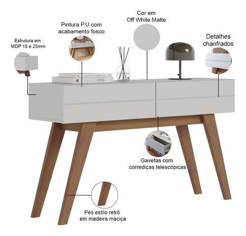 Kit Aparador Com Mesa De Centro Meira Off White Matte Freijó