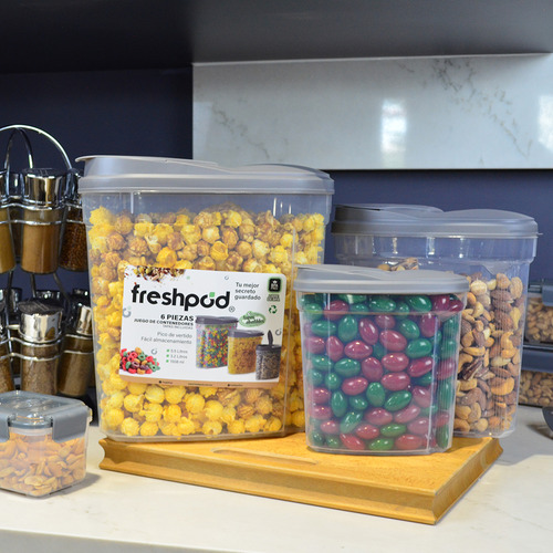 Juego De 3 Cerealeros Plástico Con Tapa Freshpod Ehd8133