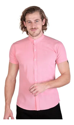 Camisa Casual Slim Fit Cuello Mao Manga Corta Lisa 50509001