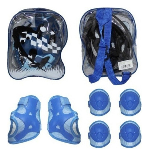 Capacete Bike Infantil Azul Kit Joelheira + Cotoveleira + Mu