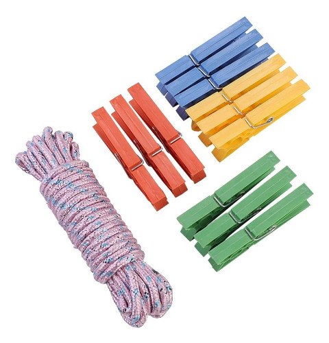 Cuerda De Ropa 5 Metros Con 12 Palillos