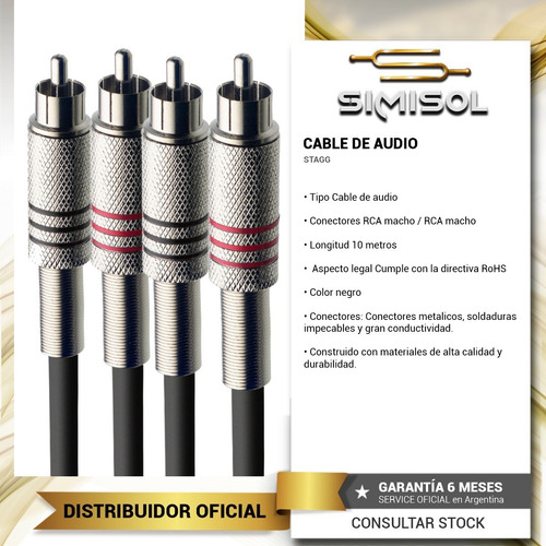 Imagen 2 de 4 de Cable Audio Rca - Rca Fichas Metalicas 3 Metros Stagg Stc3c