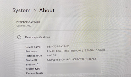 Cpu Dell Optiplex 7020 Intel Core I3-4160 Sku 9919 0 Gb 8 Gb 0 (Usado)