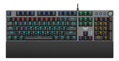 Teclado gamer Aula F2058 QWERTY Aula Blue inglés US color negro con luz RGB