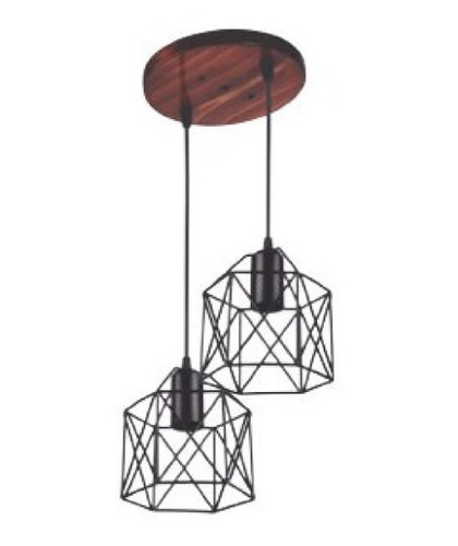 Lampara Colgante 2 Luces Base De Madera Y Jaulas Minimalista