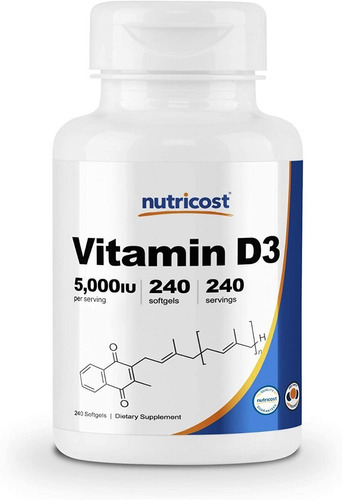 Vitamina D3 da Nutricost: 5.000 UI, 240 porções (por exemplo, D26, sabor sem sabor)