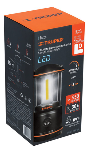 Linterna Led Campamento Tipo Farol Pilas 3 D 10760 Negro