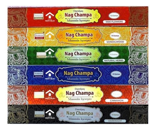 Kit Incenso Massala Nag Champa Darshan 06 Cx