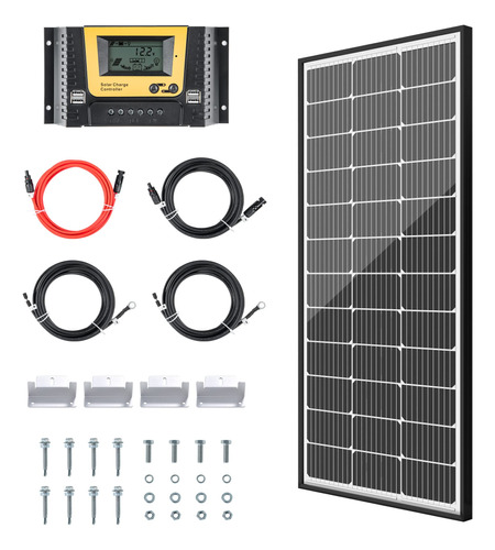 Jjn Kit De Panel Solar De 12 Voltios Y 100 Vatios Con Panel