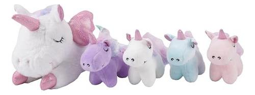 Juego De Peluches Unicornio 16 Pulgadas Con 4 Bebés Arco Iri