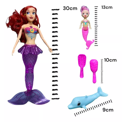 Boneca Barata Sereia Com Luz E Musical Tipo Barbie 30 Cm 4pç em