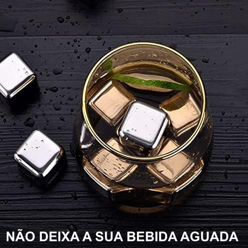 Kit 12 Cubos De Gelo Inox Pedras Reutilizáveis Bebida Drinks