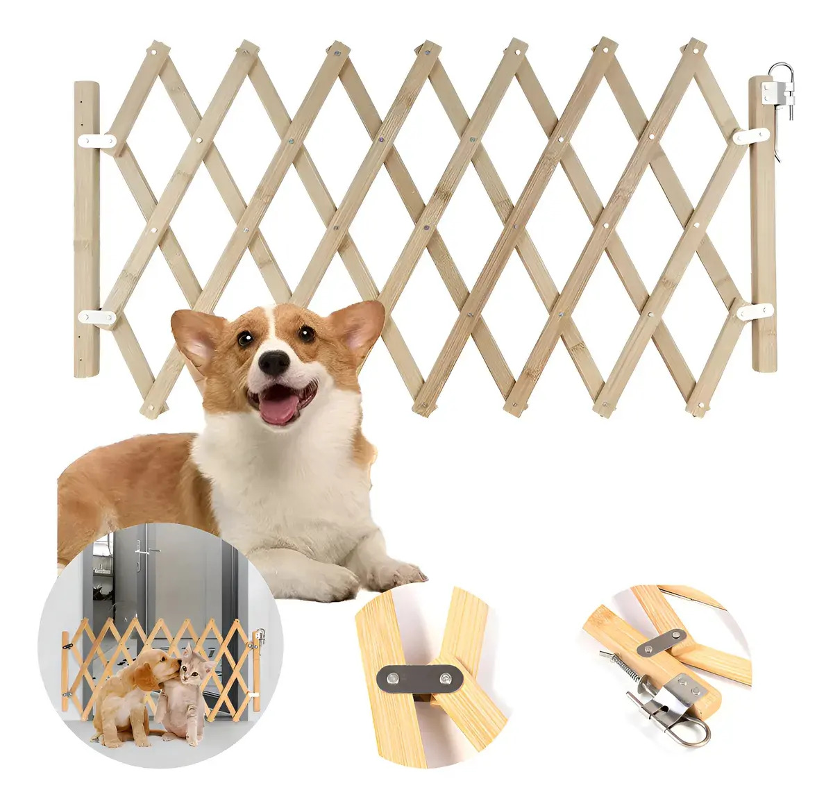 Puerta Expandible para Perros de Madera Marrón de 110 cm x 48 cm