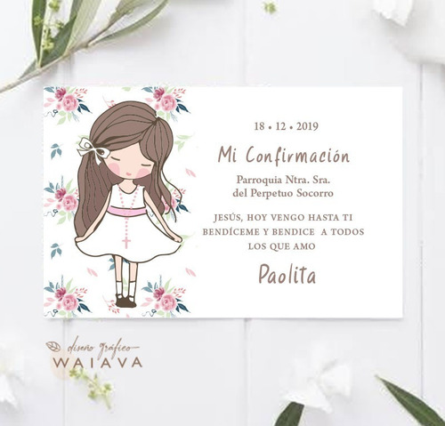 Imagen 4 de 10 de Estampas Confirmación Tarjetas Nenas Horizontal X 3u