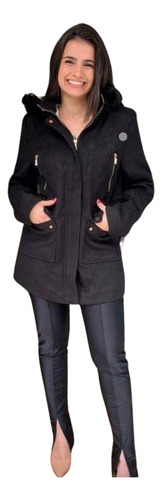Parka Feminina Forrada Lã Batida Capuz Removível
