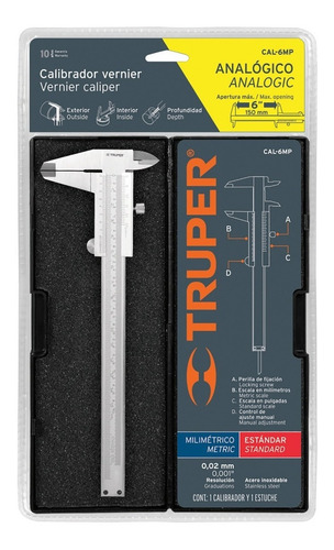 Calibre Truper Acero Inox Milimetrico 6 + Estuche