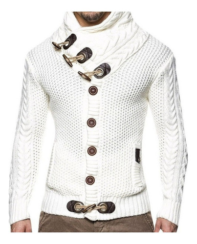 Chaqueta De Punto Cuello Alto Botón Moda Suéter Hombre