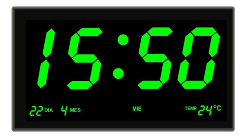 Reloj Digital De Pared Led Números Grandes Verde 46 X 22