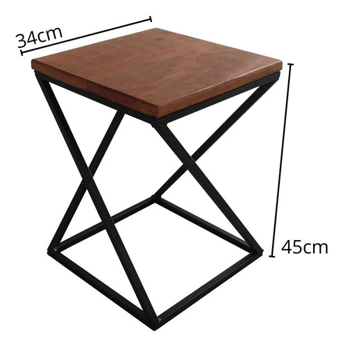 Banco Moderno Quadrado Design 45cm Em Ferro E Madeira