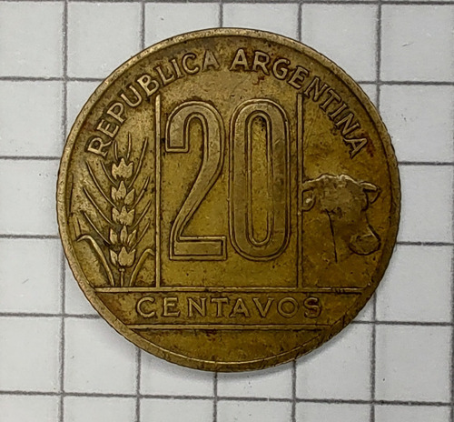 Moneda Antigua Argentina Año 1944 De 20 Centavos
