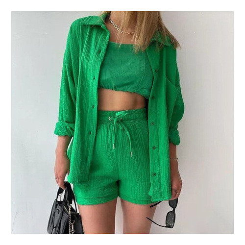 Para Conjunto Casual De Camisa Con Solapa Y Pantalones