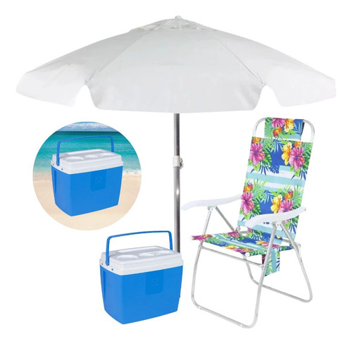 Kit Cadeira Florida Prosa + Guarda Sol 1,60 M + Cooler 19 L