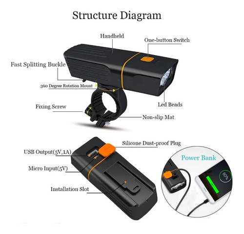 Luz Bicicleta 1000lm Con Luz Trasera Recargable Y Resistente