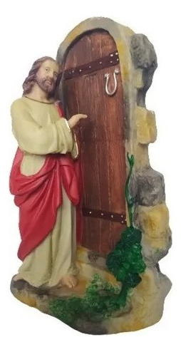 Imagem De Jesus Cristo Batendo A Porta 21 Cm Em Resina Cor Pintura A Mão