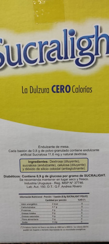 Edulcorante Polvo Sucralight 800 Sobres Aprobado Adu Y Acelu