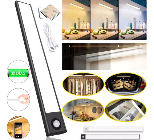 30cm Lámpara Premium 60 Led Barra Luz Sensor Movimiento Casa Negro