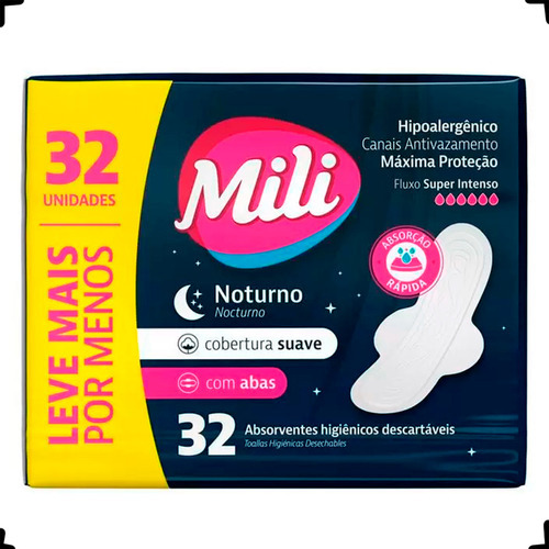 Kit 6 Absorvente 32u Mili Proteção Pós-parto Cirúrgico