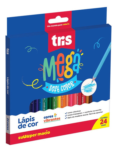 Lápis De Cor Mega Soft Color 24 Cores Triangular - Tris