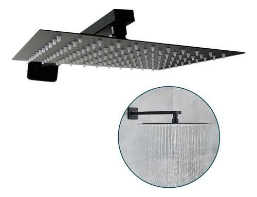 3 Chuveiro Inox Preto Fosco De Banheiro Quadrado 30x30 Kit 3